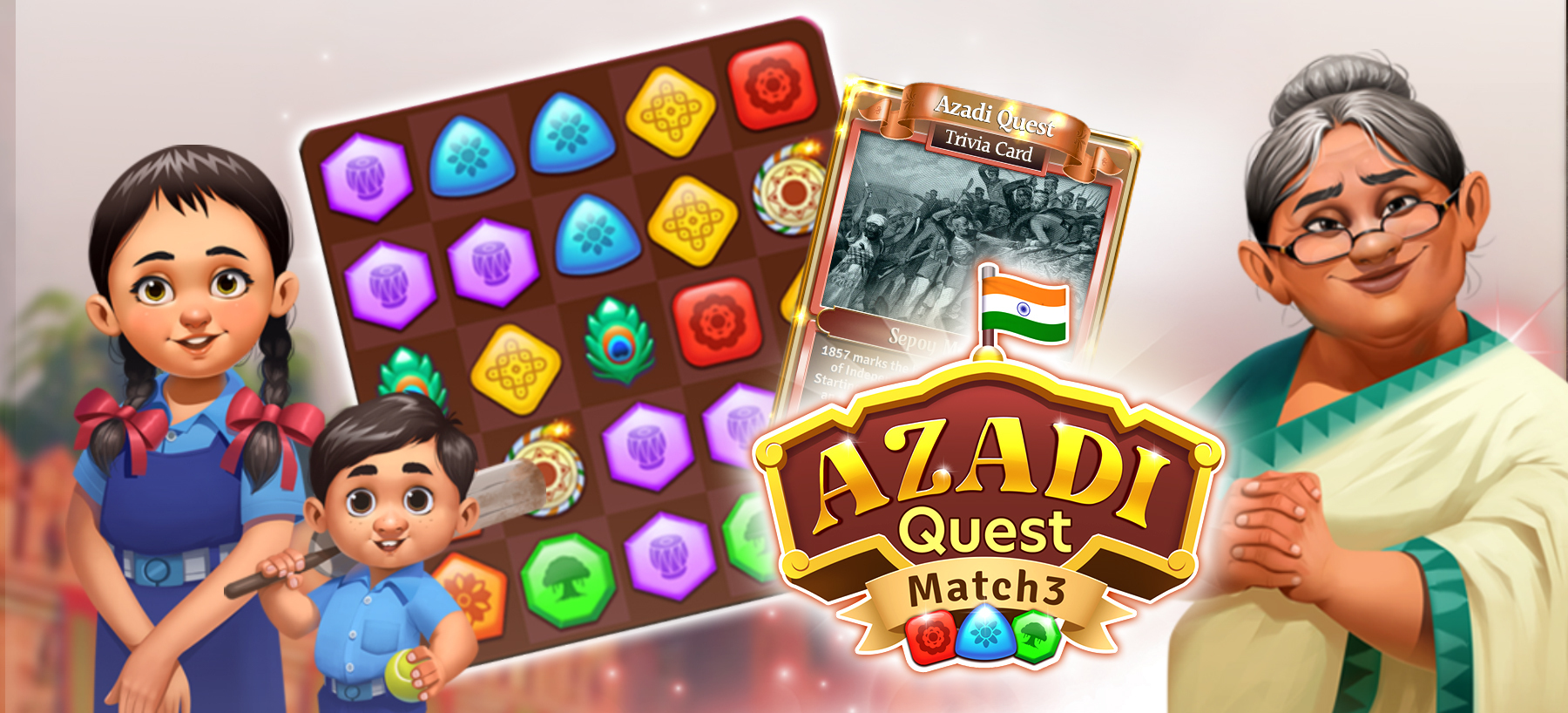 Azadi Quest Match 3 Puzzle Hero Image